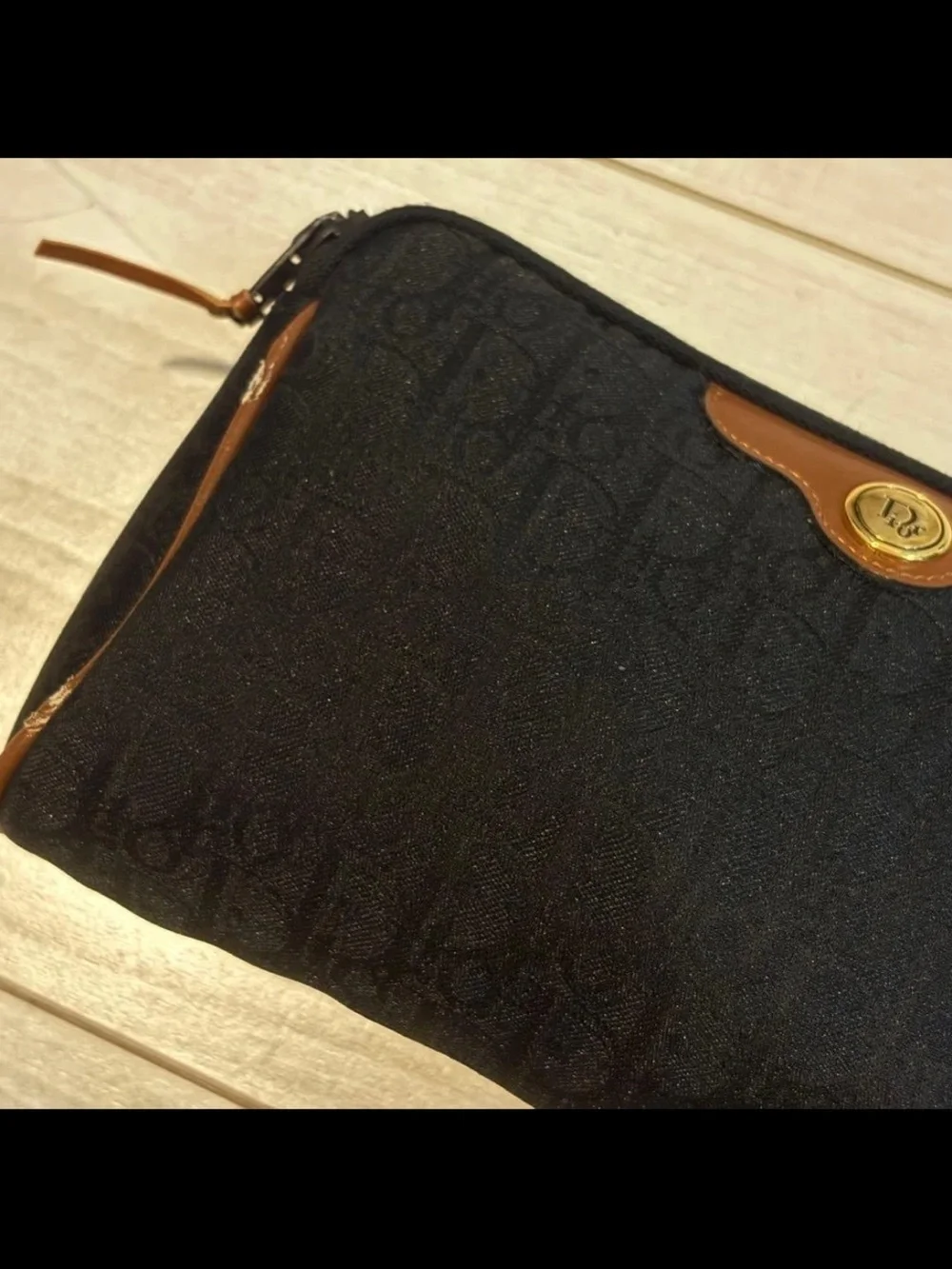Dior Black Cosmetic Pouch with Brown Trim